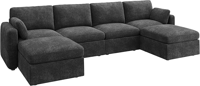 HONBAY Sectional Couch with Storage Seats, Modular Sofa with Storage Ottoman, U Shaped Sectional Couches for Living Room, Grey