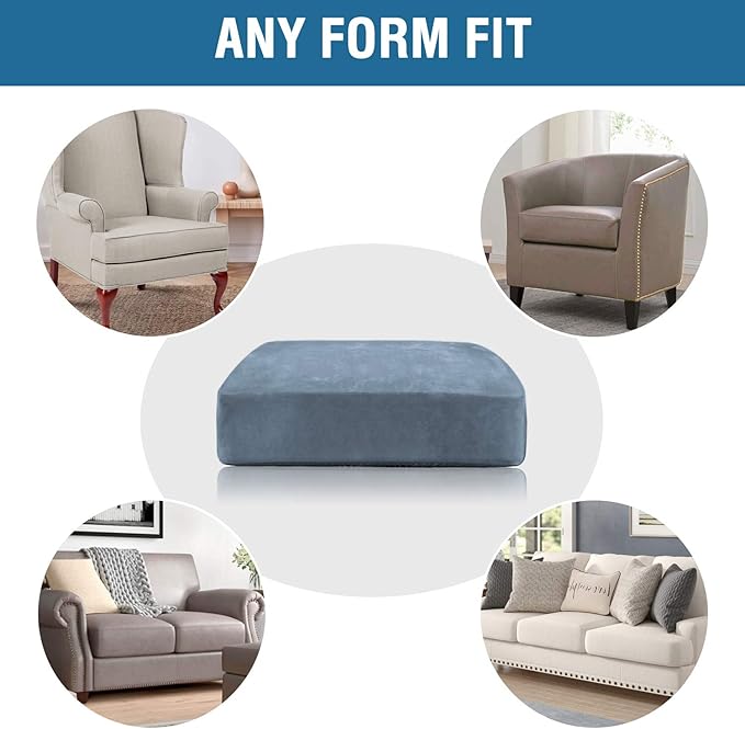 H.VERSAILTEX Velvet Stretch Couch Cushion Cover Plush Cushion Slipcover for Chair Loveseat Sofa Cushion Furniture Protector Seat Cushion Sofa Cover (2 Piece Medium Sofa Cushion Covers, Stone Blue)