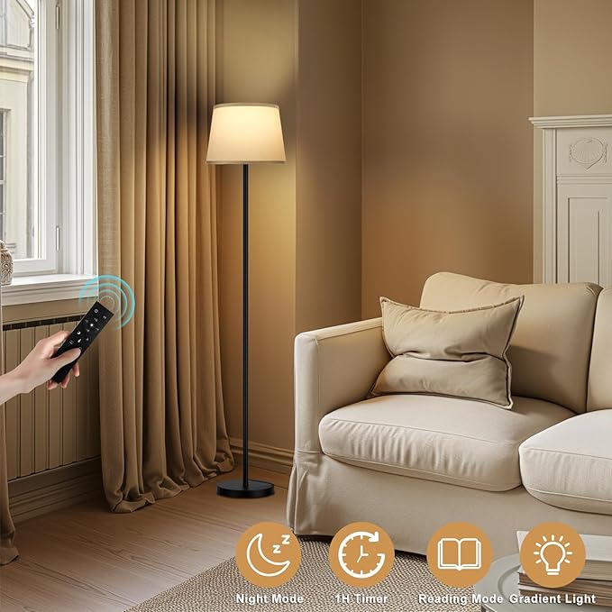 【Upgraded Floor Lamps for Living Room, Modern Floor Lamp with Remote Control, Dimmable Colors Temperature Standing Lamp Foot Switch, 9W Bulb Tall Lamps for Bedroom Office Kid Room - Grey
