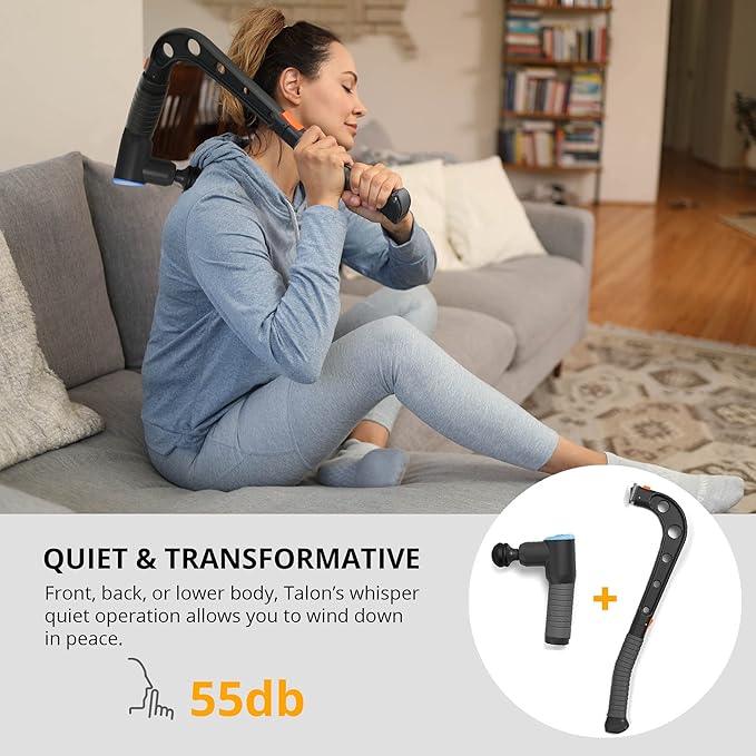 Talon Percussion Massage Gun + Massage Cane + Gun Holder System - Deep Tissue Muscle Massager with Arm Attachment for Whole Body Pain Relief, Upper and Lower Back, Neck & Shoulder Relaxer
