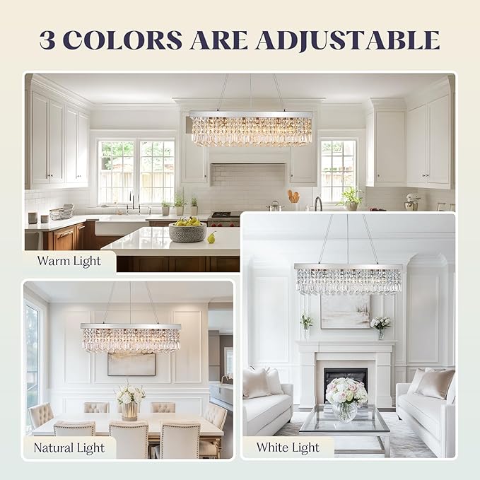 Modern Crystal Chandelier for Dining Room,6 Light K9 Crystal Rectangle Chandelier, Rectangular Pendant Ceiling Light Fixture for Living Room Kitchen Island L31.5''xW10''xH10''