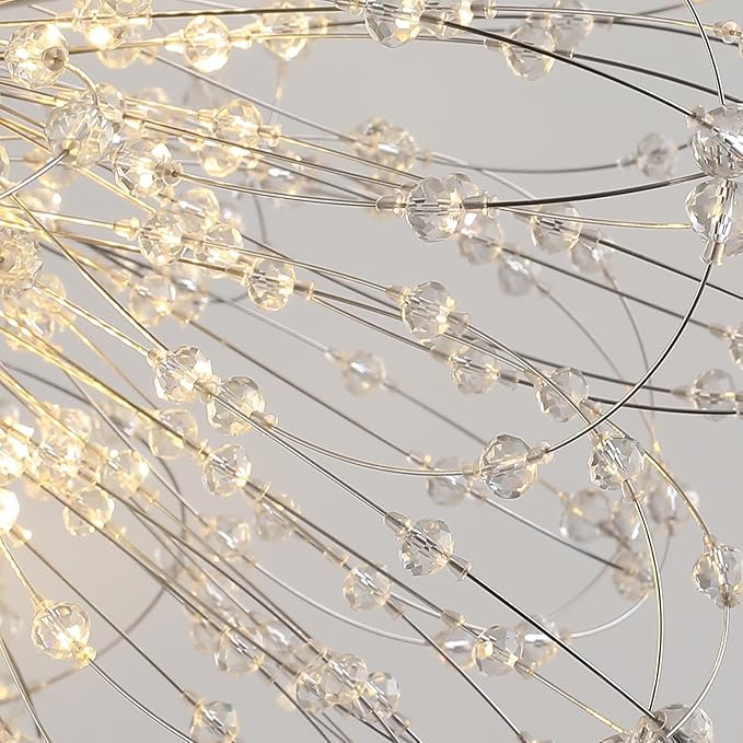 Sputnik Crystal Chandelier, Modern Beaded Ceiling Lamp with Chrome, Round Dandelion Pendant Light Fixtures for Living Room Bedroom Dining Room Farmhouse Kitchen Island (Chrome 9Lights)