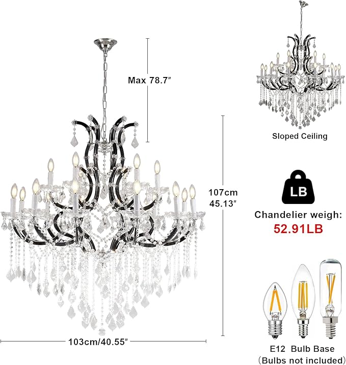 Large Black Crystal Chandelier Light Fixtures, 18 Lights Modern Crystal Chandeliers for Dining Room,Staircase Hallway Living Room Entryway,2 Layers 41'' Foyer Chandelier