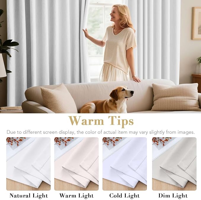H.VERSAILTEX White Curtains 84 inches Long for Living Room Thermal Insulated Room Darkening Window Treatment Panels Drapes Light Reducing Curtains for Bedroom, 2 Panels, 52" W x 84" L, White