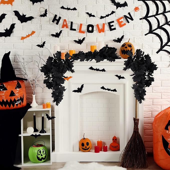 RECUTMS Black Maple Leaf Artificial Hanging Plants Fake Plants Faux Fall Leaves Halloween Faux Plants Autumn Leaves Artificial Wall Hanging Indoor Outdoor Halloween Decoration(Black)