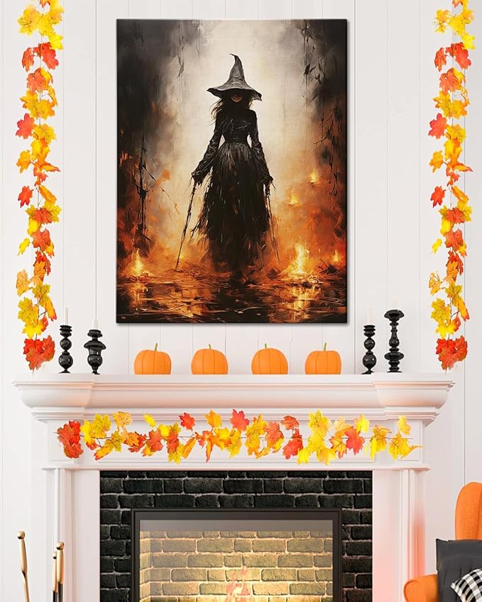 Halloween Canvas Wall Art - Vintage Witche Poster, Gothic Dark Academia Wall Decor, Spooky Halloween Decor for Living Room, Bedroom & Bathroom, Framed Fall Decorations Indoor
