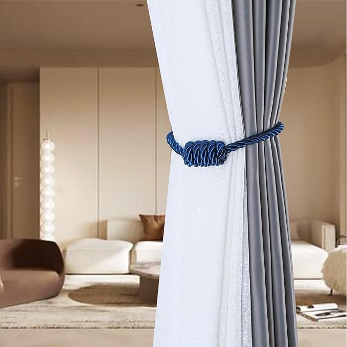 Fenghuangwu 2Pack Magnetic Curtain Tiebacks – Bohemian Style Handmade Woven Tie-Backs for Drapes,Elegant Exquisite Knot Holdbacks,Outdoor Boho & Modern Home Decor(Black