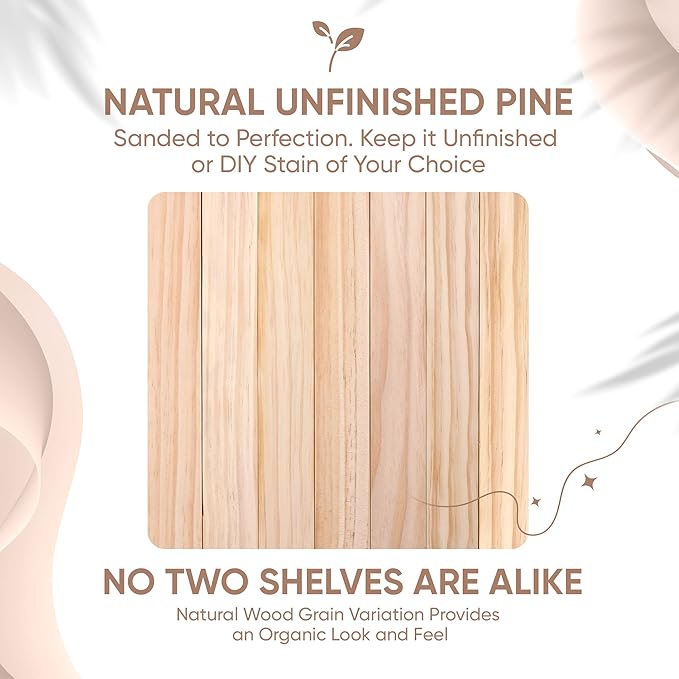 Homeforia 18 inch Wood Floating Shelves, High End Solid Natural Wood 18inch Floating Shelf for Wall Mounted, Unfinished Wooden 18in Floating Shelves, Heavy Duty Bracket, 18 X 6.5 X 1.75 inch, Set of 4
