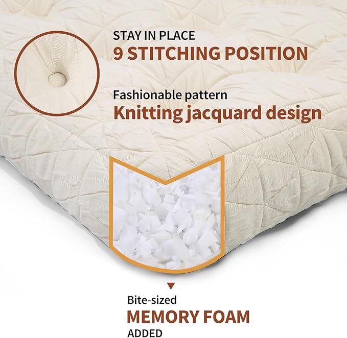 Large Chair Cushions with Handle, 20"x 20" Bite-Size Memory Foam Seat Cushions for Wicker Chair, Patio Non-Slip Rattan Chair Pads, Square Floor Cushion, Beige