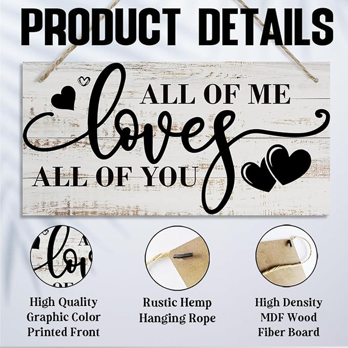 All Of Me Loves All Of You Wall Decor, Rustic Hanging Wooden Sign, Vintage Wooden Plaque, Modern Master Bedroom Sign, Love Quotes Wall Hanging Decor, Farmhouse Wall Decor, 11.8 * 5.9 Inch
