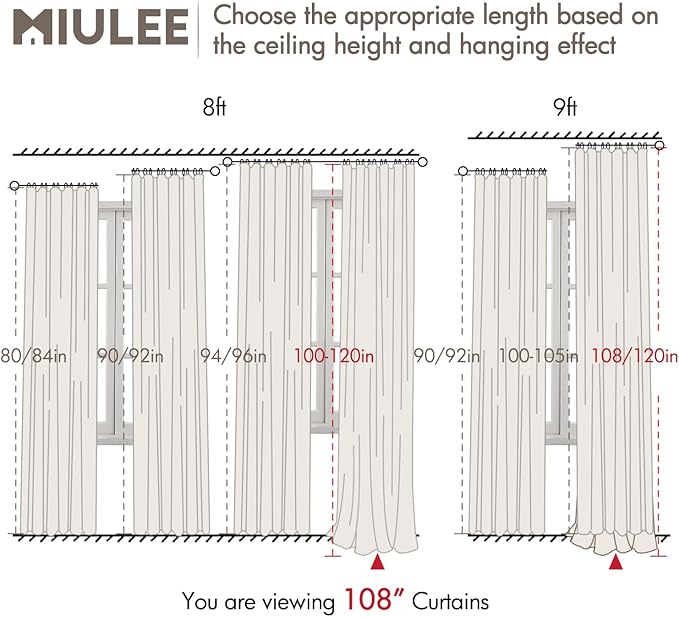 MIULEE 100% Blackout Curtains 108 Inch Long 2 Panels Set for Bedroom, Thick Luxury Faux Linen Black Out Curtain Room Darkening Back Tab Pleat Window Textured Drapes with Hooks for Living Room, Grey