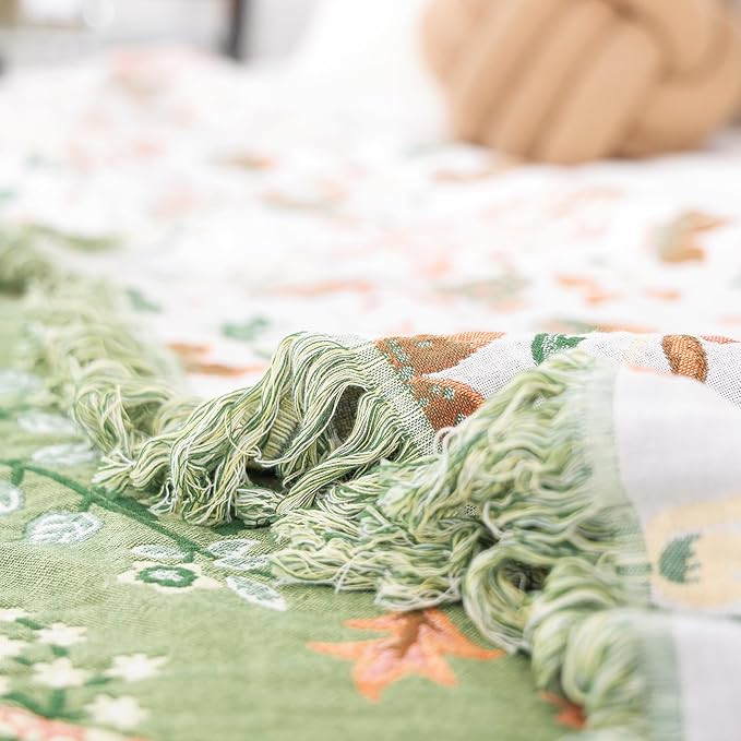 MSGKV Boho Throw Blanket for Couch and Sofa Cotton Blankets for Living Room Bedroom Reversable Florals and Animals Throw 60"x80" Breathable Cozy Blankets