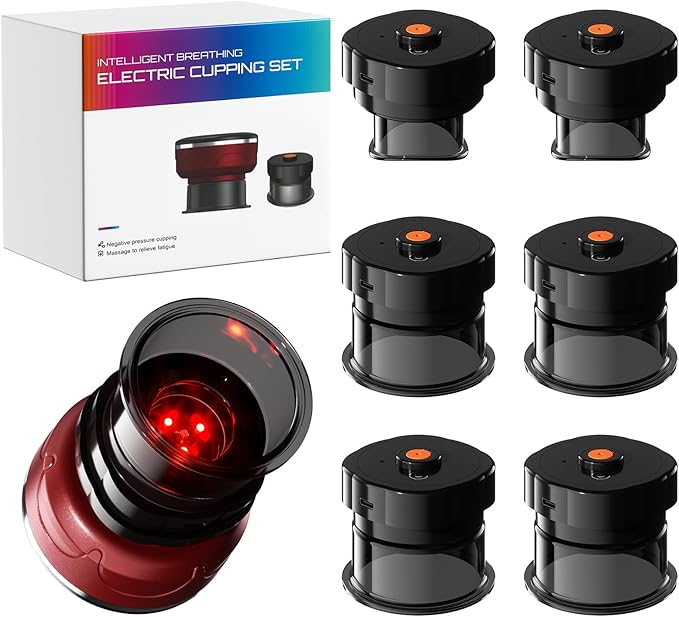 UBALANCE Cupping Kit for Massage Therapy, Cupping Therapy Set 6 Cups, Electric Smart Cupping Machine, 4 in 1 Negative Pressure Massager with 12 Modes for Fatigue Relief, Red