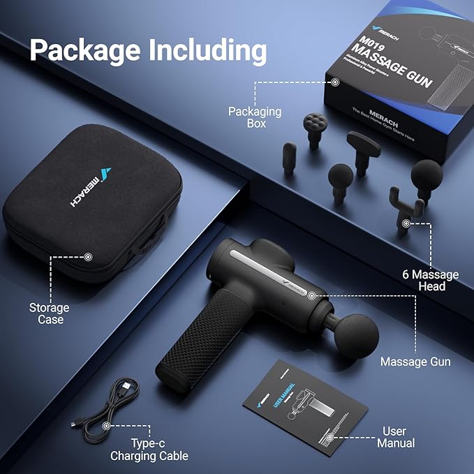 MERACH Massage Gun Deep Tissues, Percussion Massager Tools with 6 Massage Heads, Portable Hand Held Muscle Massagers for Pain Relief Deep Tissue, Cool Gifts for Men and Women