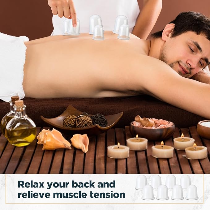 TrelaCo 12 Pcs 2 Size Cupping Therapy Set Silicone Anti Cellulite Cupping Kit for Massage Therapy Cupping Therapy Set Vacuum Suction Cup for Arthritis Relief, Pain Reduction Adults Home Use (White)