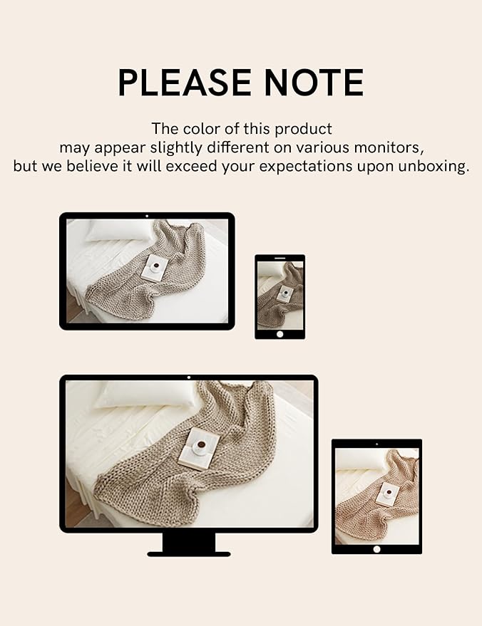 YnM Chunky Throw Blanket, Medium-Weight, Hand Knitted, Skin Friendly, Ventilated and Breathable, Machine Washable, Home Décor Piece for Couch, Sofa and Bed (Beige, 50x70 Inch)