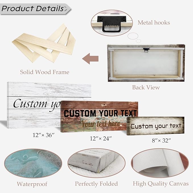 LZIMU Custom Text Signs Wall Decor Personalized Canvas Quote Family Sign Wall Art Wood Background Rustic Farmhouse Decor Framed (6"x18")