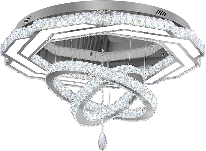 Flashing God Dia 40" Crystal Chandelier,LED Crystal Flush Mount Ceiling Light Modern Chandeliers for Bedrooms Dining Room,Living Room