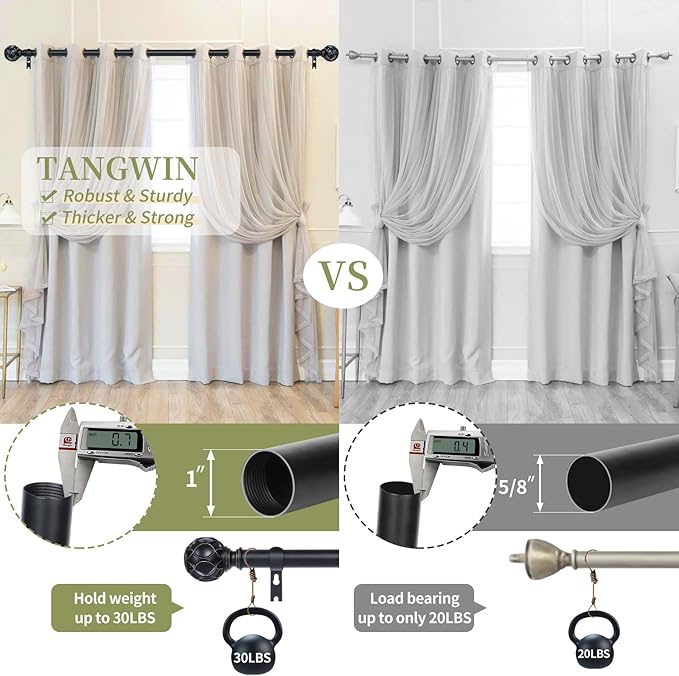 Black Adjustable Curtain Rods for Windows:Farmhouse Heavy Duty Curtain Rod for Bedroom Living Room,Boho Decorative Rustic Drapery Rods with Vintage Coastal Finials,Matte Black 2 Pack 18-45"