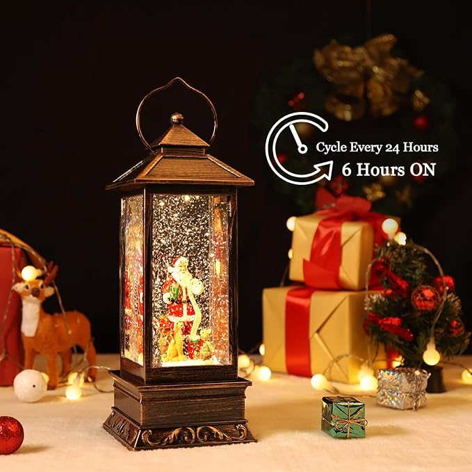 House & Garden Decoration,Christmas Lantern with 8 Pieces of Music,Sparkling Crystal Keep Circling Around The Snowman Families Music Box as a (Santa Claus)