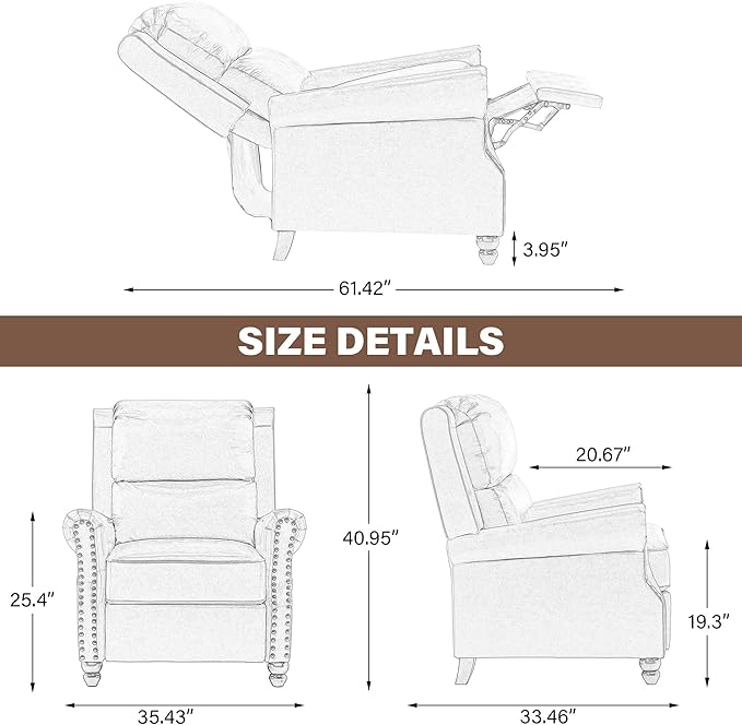 UIXE Pushback Recliner Chairs Set of 2, Fabric Armchair Push Back Accent Chair, Rivet Trim Club Chair Home Theater Overstuffed Single Sofa Reading Seat for Living Room, Pattern
