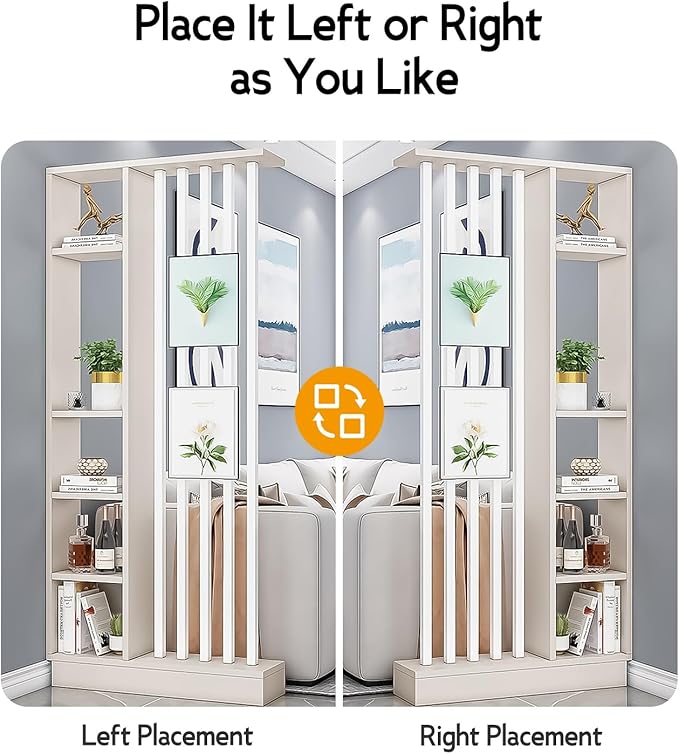Wall Room Divider, Storage Cabinet Storage Display with Shelves, Modern Freestanding Wood Room Divider Screen, Wall Privacy Screens for Home Office Decorative (Beige+White,31.5" L x 9.5" W x 79.5" H)