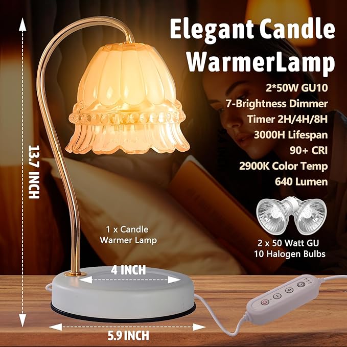 GEEZO Fragrance Candle Warmer Lamp,Electric Candle Warmer with Timer & Dimmer,Mom Christmas Birthday Gifts for Women, House Warming Gifts New Home Bedroom Decor