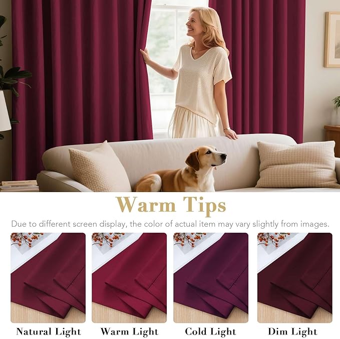 H.VERSAILTEX Christmas Curtains for Bedroom Thermal Insulated Room Darkening Living Room Curtains 72 Inch Long Grommet Privacy Protection Window Curtain Panels/Drapes for Nursery, 2 Panels, Burgundy