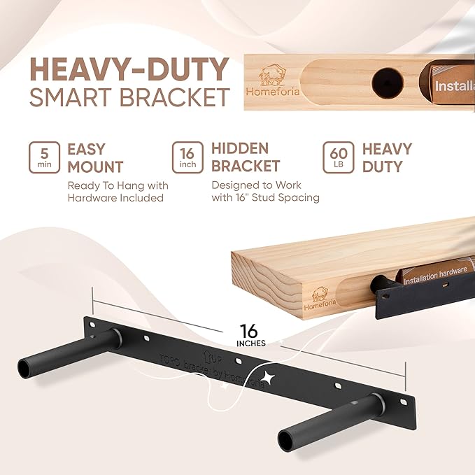 Homeforia 24inch Walnut Floating Shelves for Wall, High End Solid Real Wood 24in Floating Shelf for Bathroom, Dark Brown 24 inch Long Floating Shelves, Heavy Duty Bracket, 24 X 6.5 X 1.75 in, Set of 4