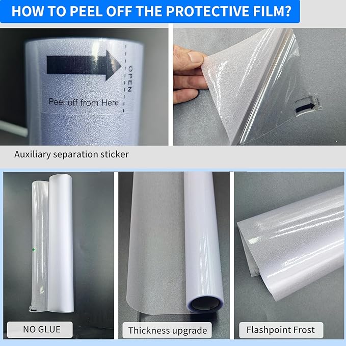 Frosted Glass Window Privacy Film Decorative, Bathroom Privacy Film for Glass Windows Cover, Static Cling, Removable, Reusable, Anti-UV, Anti-Glare, Heat Blocking, (Flash Point Pure,35.4X157.4Inch)