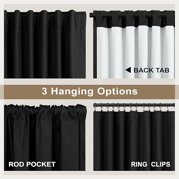 102 Inch Curtains Black Out Linen Blackout Curtains for Bedroom Aesthetic 2 Panel Long Drapes Large Window Sun Light Blocker Custom Made Size Thermal Insulated Curtains for Living Room 52x102 Length