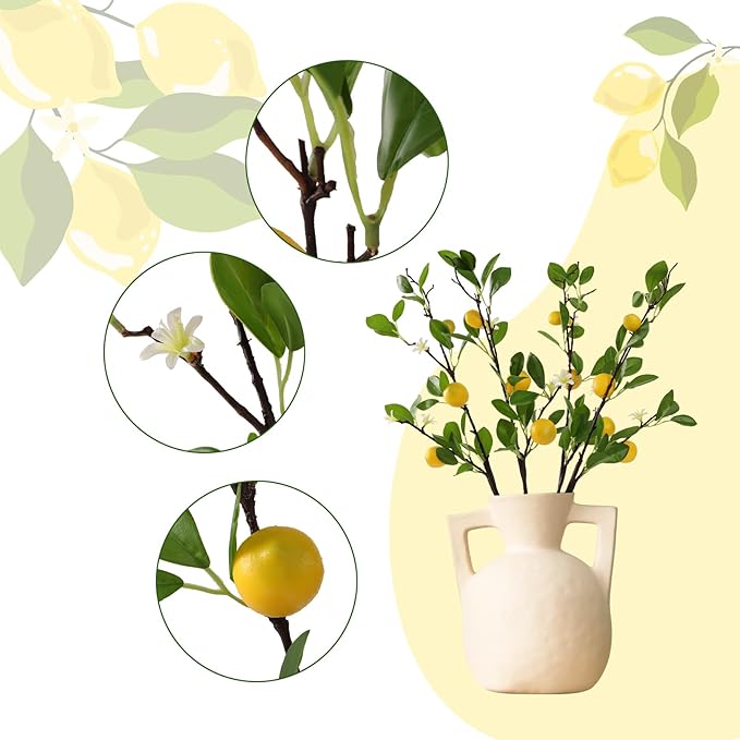 ucky Artificial Lemon Branches,4pcs of 27 Inch, Realistic Green Leaves and Yellow Lemon Fruit, Spring Summer Decoration Plants, Kitchen Decor Plant, Home Decor Plants,Greenery Stems