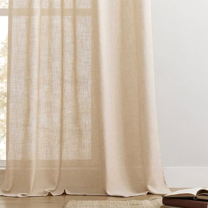 Joydeco Linen Curtains 90 Inch Length 2 Panel Sets,Light Filtering Curtains for Bedroom 52 Inch Wide Living Room Drapes with Back Tabs & Rod Pockets (W52 x L90 Inch, Ecru)