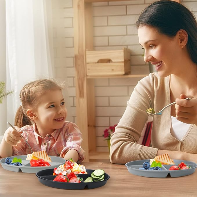 greenandlife 10 Inch 4PCS Unbreakable Portion Control Plates, Divided Plates for Kids Adults, Dishwasher & Microwave Safe Compartment Plate, Lightweight Reusable Wheat Straw plate, BPA Free