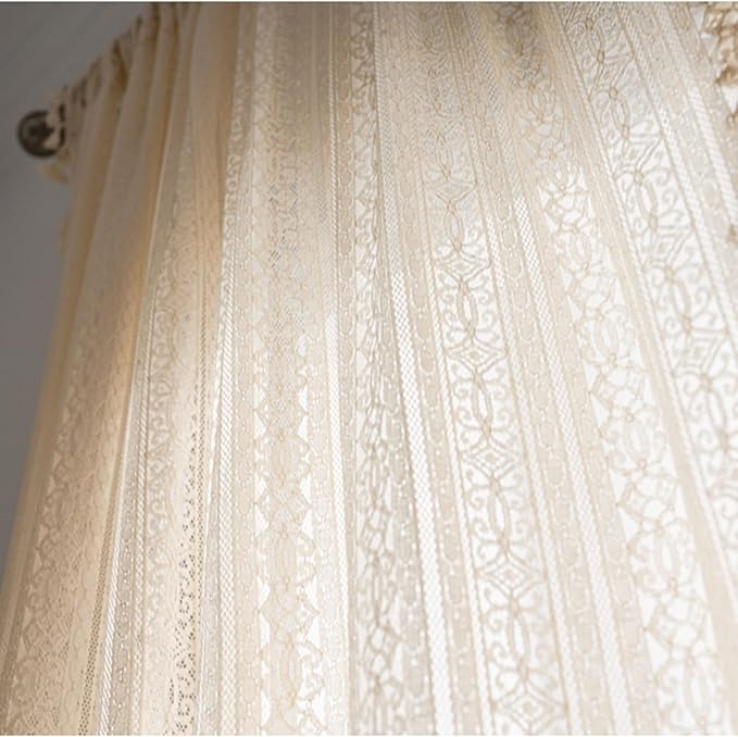 Sutuo Home Boho Curtain Crochet Lace Semi-Sheer Florals Hollow Knitted Handmade Tassels, Rod Pocket Window Treatment Vintage Rustic Farmhouse Drapes for Living Bedroom, 1 Panel 59" W x 84" L, Beige