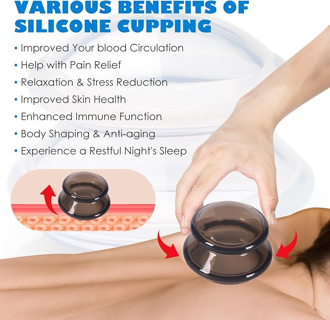 7Pcs Cupping Therapy Set-Professional Silicone Cupping, Suitable for Facial Body Massage/Deep Myofascial Release/Pain Relief/Muscle Relaxation & More (Black,7pcs)