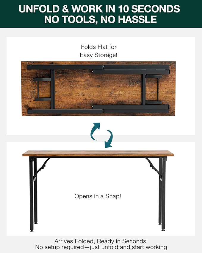 Frylr Small Folding Computer Desk β Portable 55.1 Inch Foldable Laptop Table, Collapsible and Compact for Easy and Fast Setup, Lightweight for Small Spaces, Home Craft and Study Use, Rustic Brown