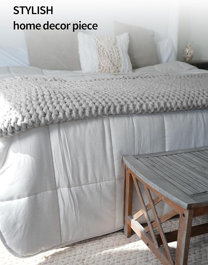 YnM Chunky Throw Blanket, Hand Knitted with Chenille Yarn, Skin Friendly, Ventilated and Breathable, Machine Washable, Home Décor Piece for Couch, Sofa and Bed (Glacier Grey, 60x80 Inch)