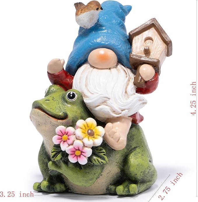 Hodao Spring Garden Gnome Decoration Flower Animal Ornaments Decor Gifts Spring Gnomes for Garden Decorations Summer Elf Figurine Gifts for Mom Outdoor Decor (Blue)