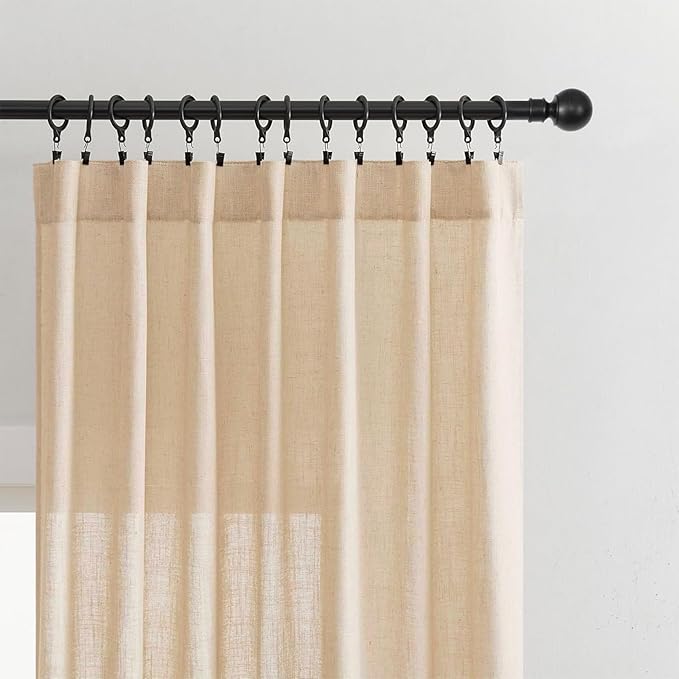 Joydeco Linen Curtains 90 Inch Length 2 Panel Sets,Light Filtering Curtains for Bedroom 52 Inch Wide Living Room Drapes with Back Tabs & Rod Pockets (W52 x L90 Inch, Ecru)