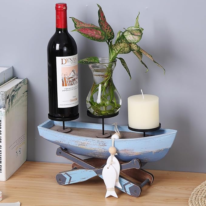 Nautical Votive Candle Holder, Ocean Themed Farmhouse Boat Candle - Marine Beach Style Handmade Decor for Home, Office, Housewarming Gifts