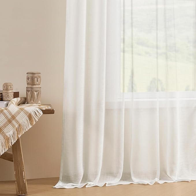 Joydeco Sheer Curtains 96 Inches Long, Cream Curtains for Living Room 2 Panels Set, Ivory Curtains Window Privacy Assured with Light Filtering(W52 x L96 Inch,Ivory)