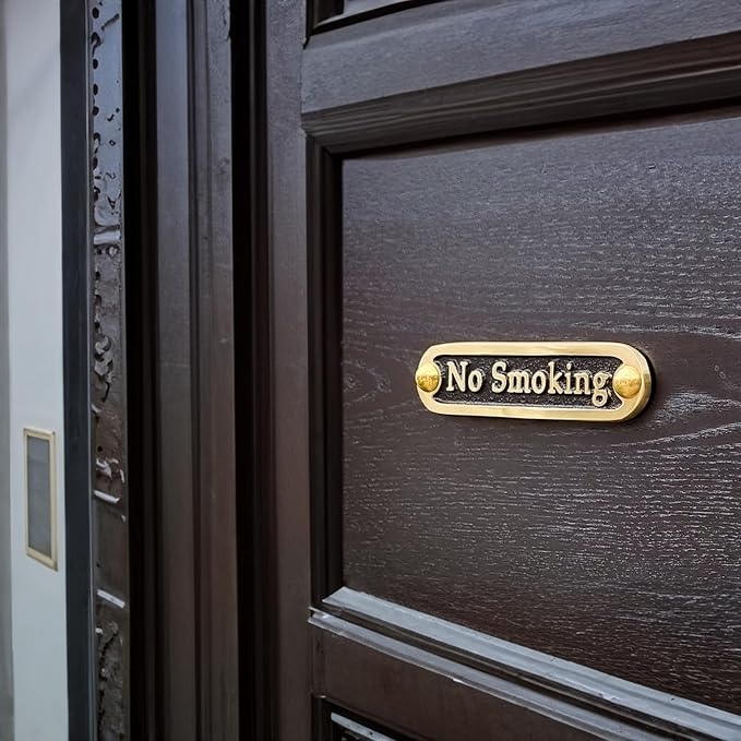 No Smoking Brass Door Sign. Traditional Style Home Décor Wall Plaque Handmade By The Metal Foundry UK.