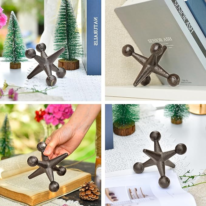 Sungmor Cast Iron Decorative Jack Statue, Home Office Accent Figurine, Antique Brown Jack Sculpture for Bookcase or Table Decoration, Creative Bookends, Paperweight, Door Stop