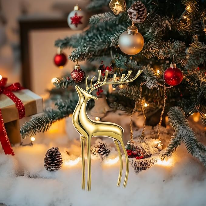 Sziqiqi Reindeer Sculpture for Christmas Table Centerpieces - Gold Brass Deer Antler Statue Decor Metal Elk Figurine Modern Stag Sculpture for Christmas Decorations Indoor Animal Rein Deer Ornaments