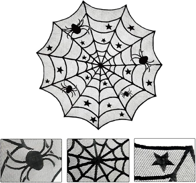 Lulu Home Halloween Table Cover, Round Black Spider Web Halloween Table Toppers for Festival Party Decoration