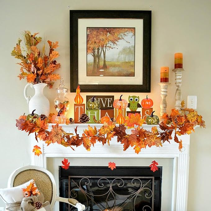 Lvydec 2 Pack Maple Leaves Fall Garland Clearance - 5.9ft/Strand Artificial Fall Foliage Garland Colorful Autumn Leaves Decoration for Home Wedding Party Halloween Thanksgiving