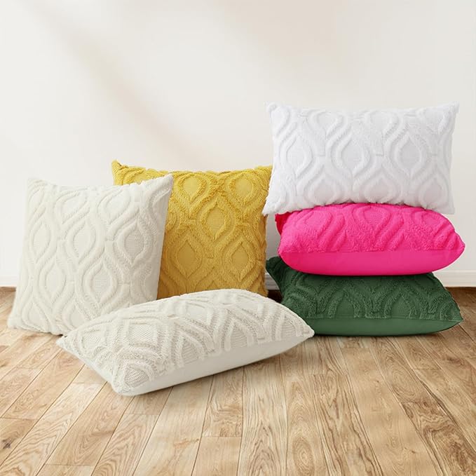 decorUhome Fall Throw Pillow Covers 26x26 Inch Set of 2, Soft Plush Decorative Faux Fur Hot Pink Solid Couch Pillow Covers, Accent Farmhouse Neutral Square Euro Pillow Cases for Sofa Bed Living Room