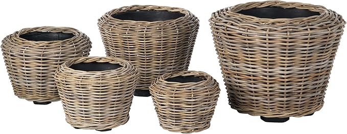 Rattan Kobo Indoor Outdoor Planter Basket with Plastic Pot X Large 12 Gallon Soil Capacity