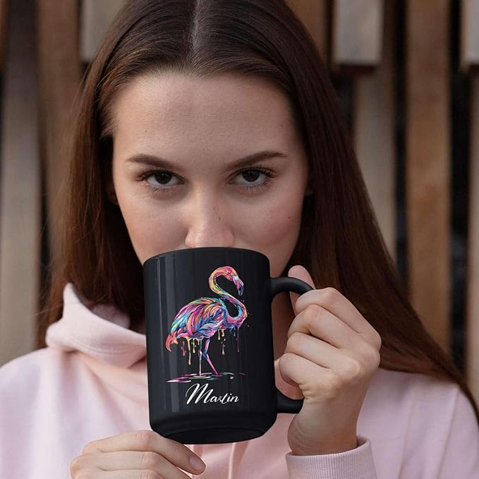 Beautiful Flamingo Animal Mug, Customized Name Flamingo Coffee Cup, Personalized Flamingo Lover Black Mug, Gift For Girlfriend, Colorful Animal Cup, Custom Flamingo Ceramic Cup 11oz 15oz